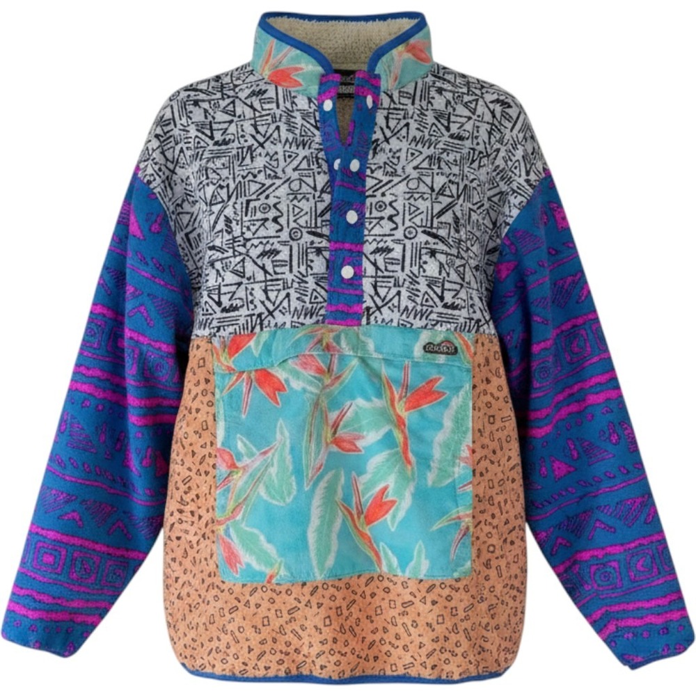 Chubbies Wanderers Club Pullover Jacket Mens XL Multi Pattern Fleece Lined Snap